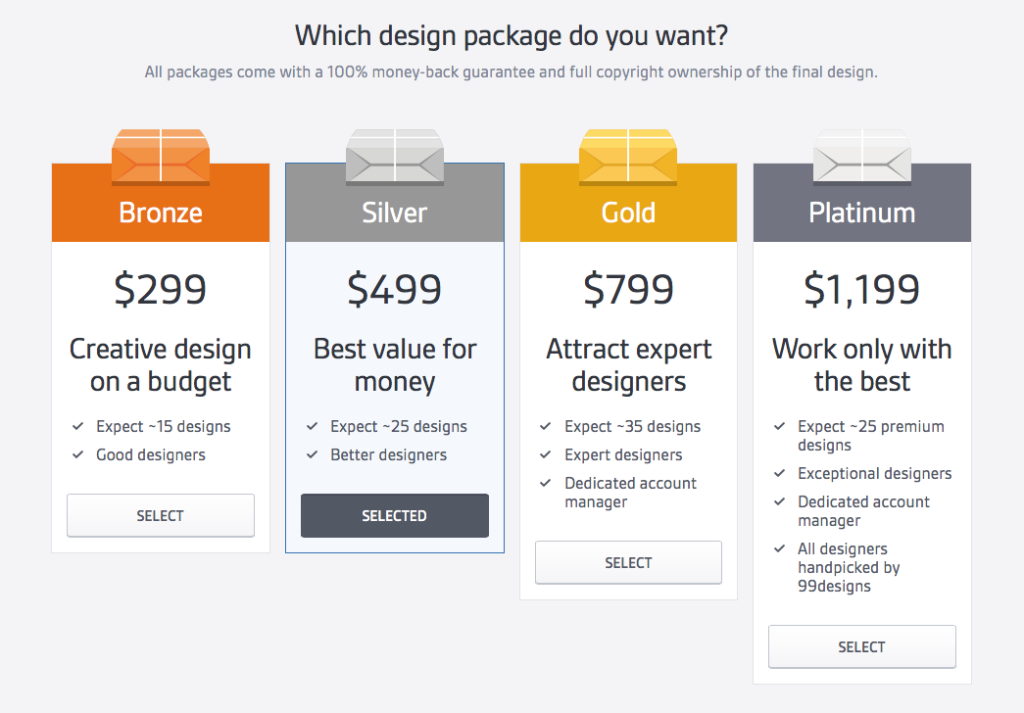 Design packages at different prices